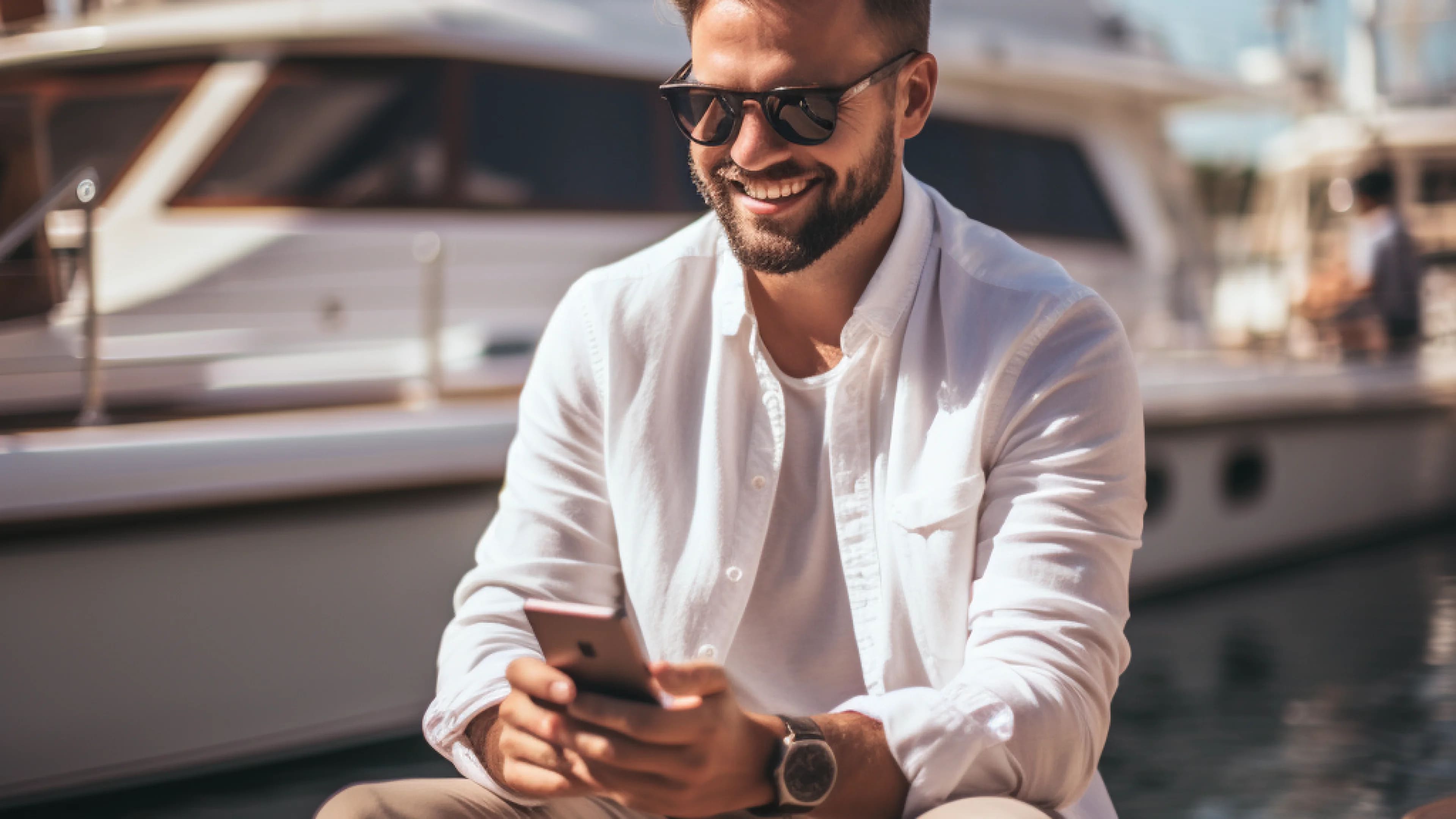 ManByYacht_SmilingWithPhone